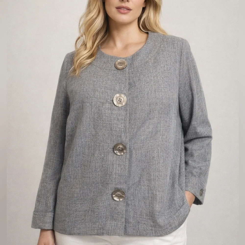 Allison Woods Gray Textured Jacket Size 14W Classic Chic (1249)